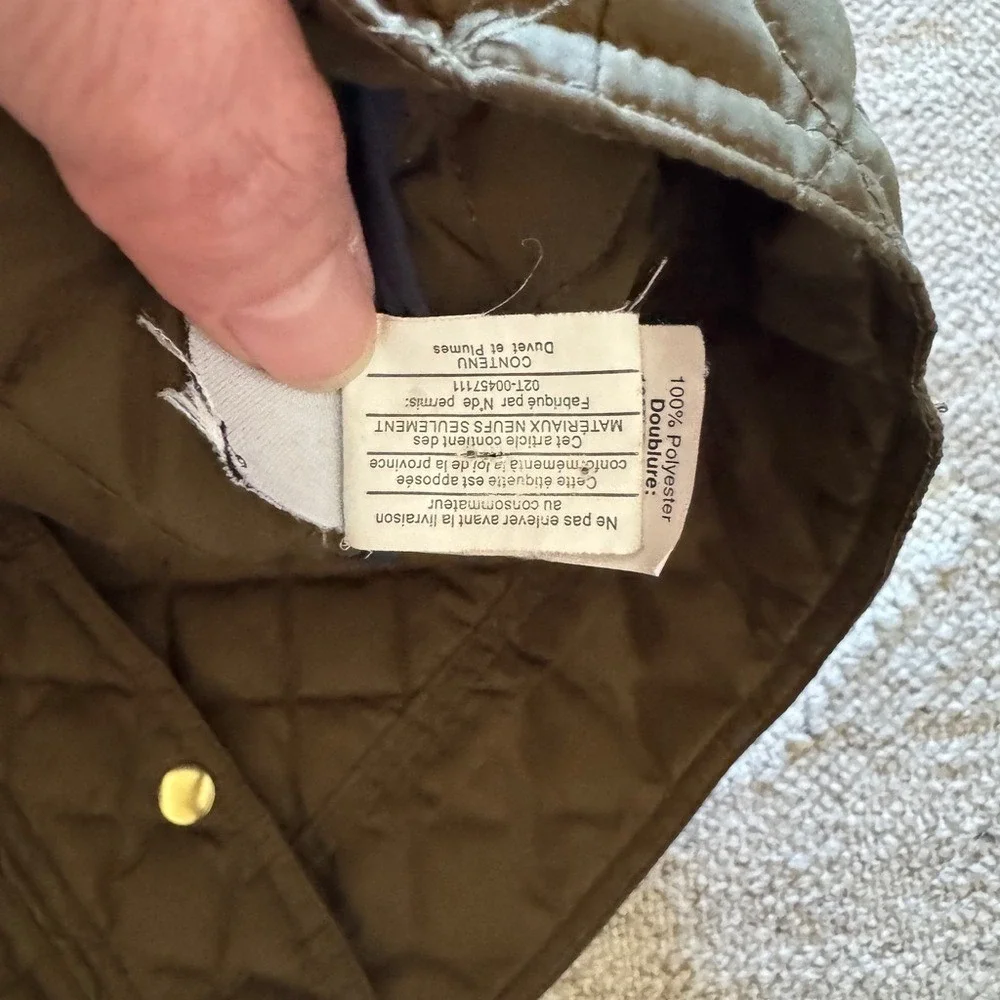 JCrew Olive Green Quilted Barn Jacket Corduroy Collar Sz.‎ XS